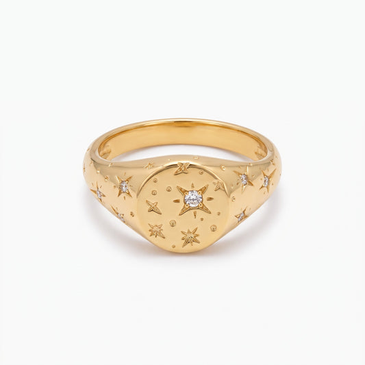orion star engraved ring with personalized birthstone