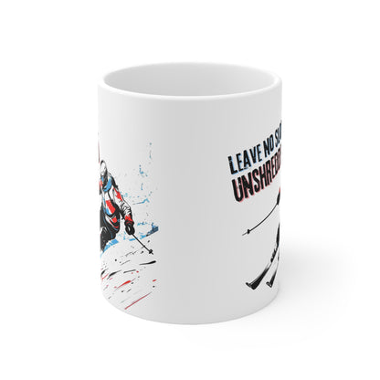 Left No Slope Unshredded, Ski Expert Themed Quote 11oz Ceramic Mug