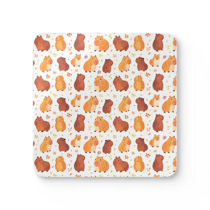 Capybaras Chibi Style Print Corkwood 4 Coasters Set