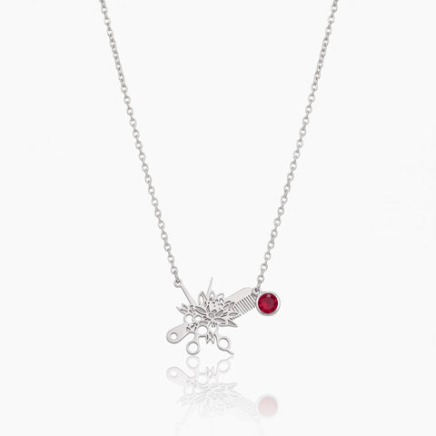 Hairdresser Scissors Necklace with Personalized Birth Flower and Birthstone
