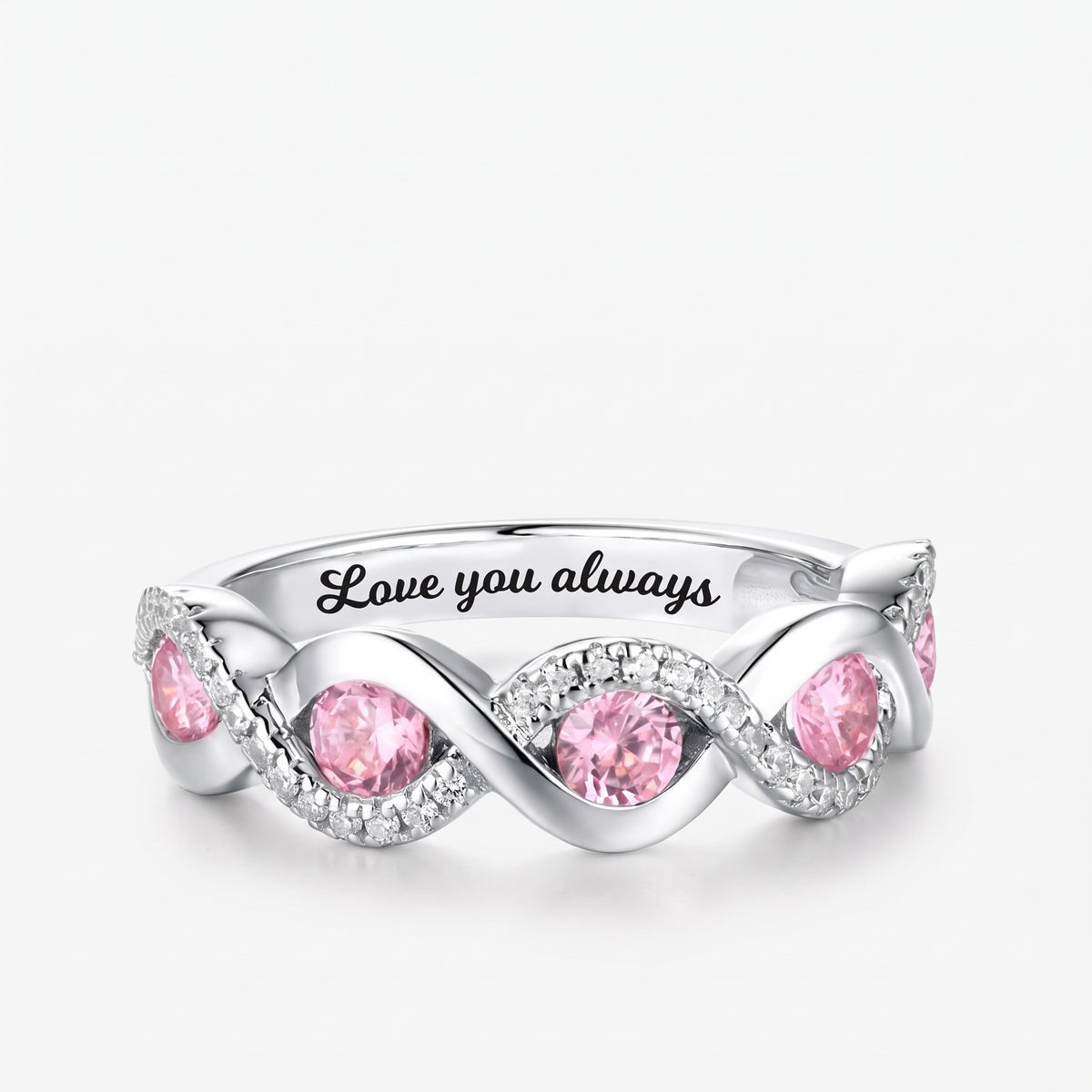 personalized twist band birthstone ring