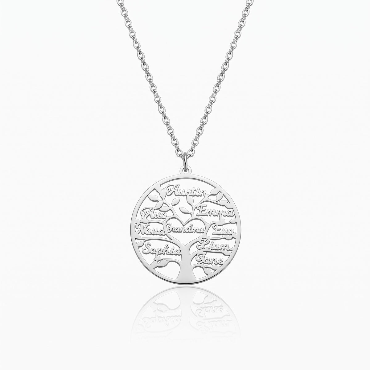 custom engraved family tree necklace personalized 1 9 names jewelry gift for mom grandma tree of life heart family names necklace