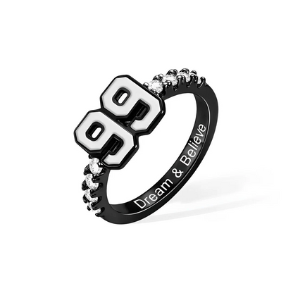 Personalized Sports Team Number Birthstone Ring with Custom Engraving