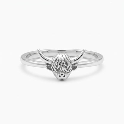 highland cow sterling silver ring