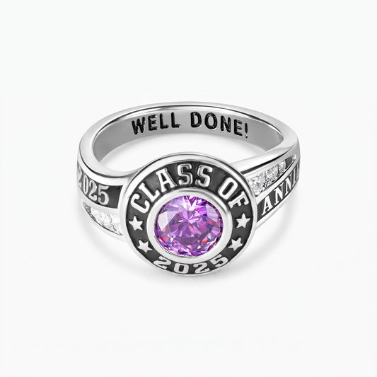 custom engraved class ring with birthstone circular womens graduation ring class of 2025 college birthstone ring with name date year