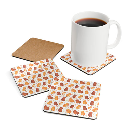 Capybaras Chibi Style Print Corkwood 4 Coasters Set