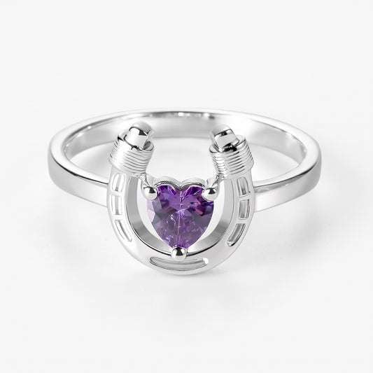 custom birthstone lucky horshoe ring custom heart birthstone horseshoe ring horse rider lover customized jewelry gift with gift box
