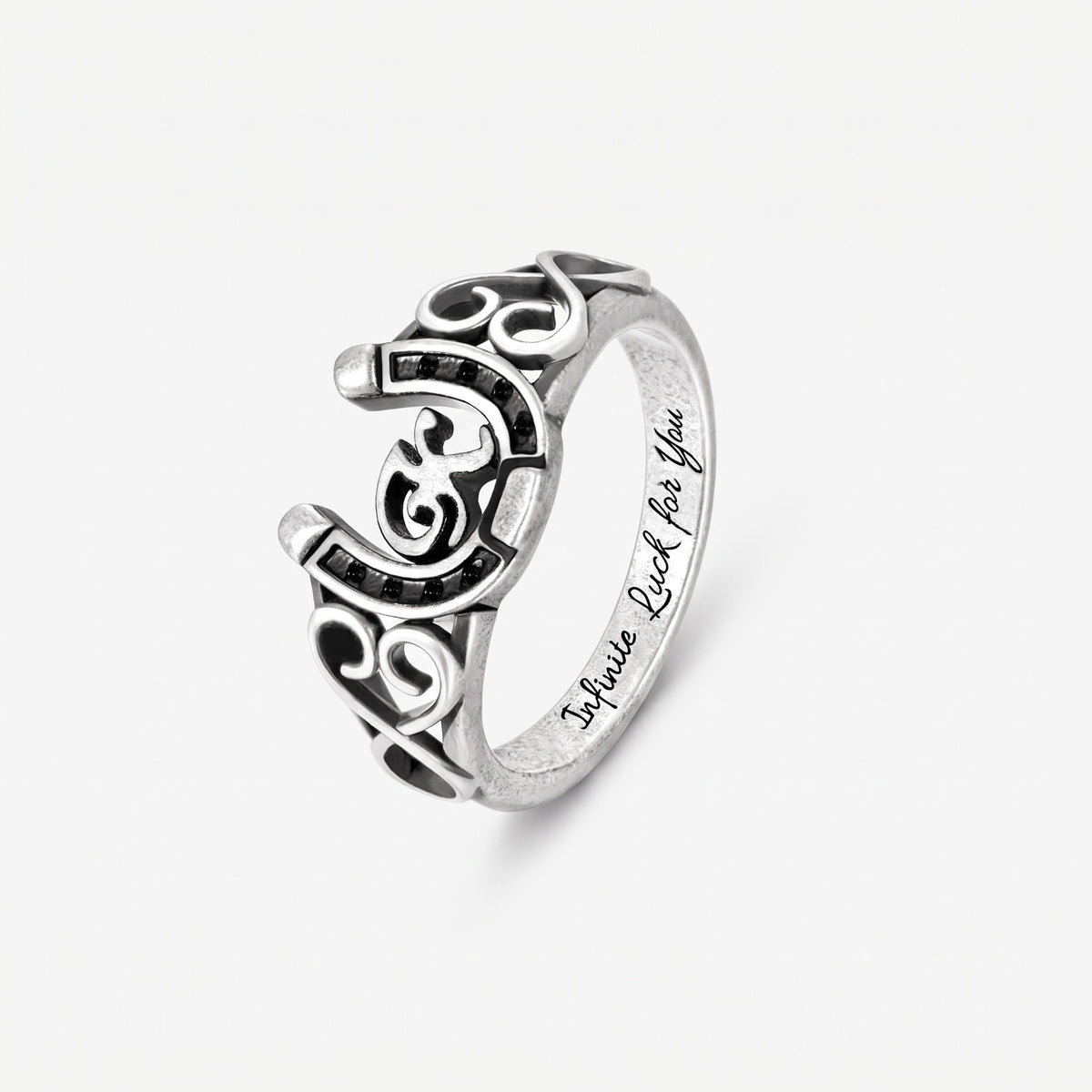 custom initial horseshoe ring with inner band engraving 925 sterling silver horse shoe jewelry western style horse shoe ring w engraving