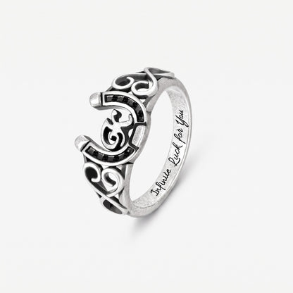 custom initial horseshoe ring with inner band engraving 925 sterling silver horse shoe jewelry western style horse shoe ring w engraving