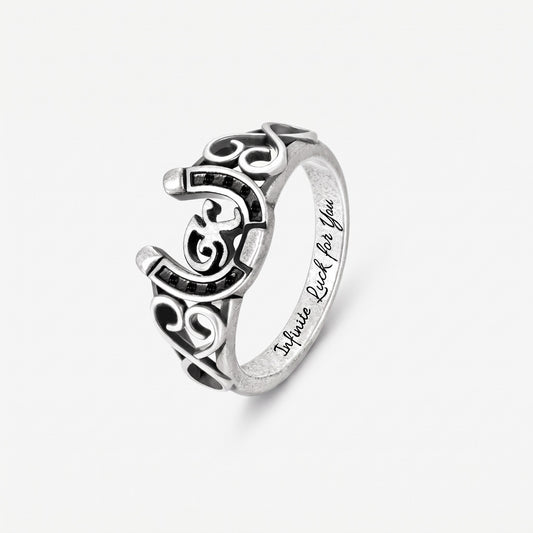 custom initial horseshoe ring with inner band engraving 925 sterling silver horse shoe jewelry western style horse shoe ring w engraving