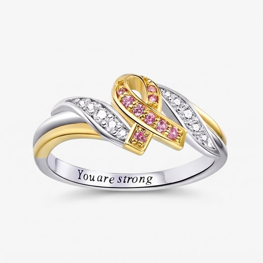 custom breast cancer ribbon ring with custom inner engraving breast cancer awareness zirconia ribbon ring breast cancer survivor ring