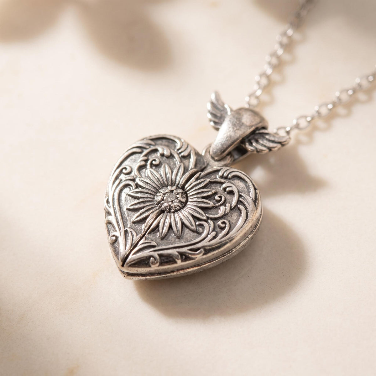 Custom Vintage Photo Locket Necklace with Heart Wings photo 6