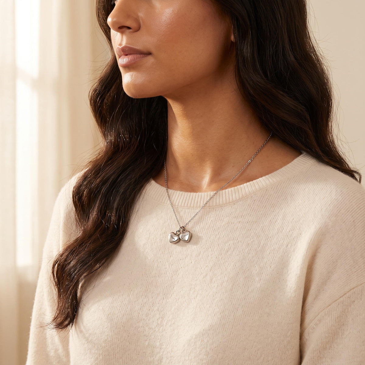 Personalized Name Double-Heart Urn Necklace for Ashes photo 3
