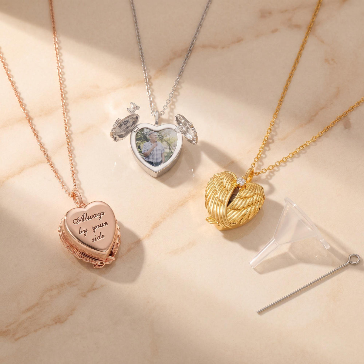 Personalized Angel Wings Heart Photo Locket Necklace photo 7