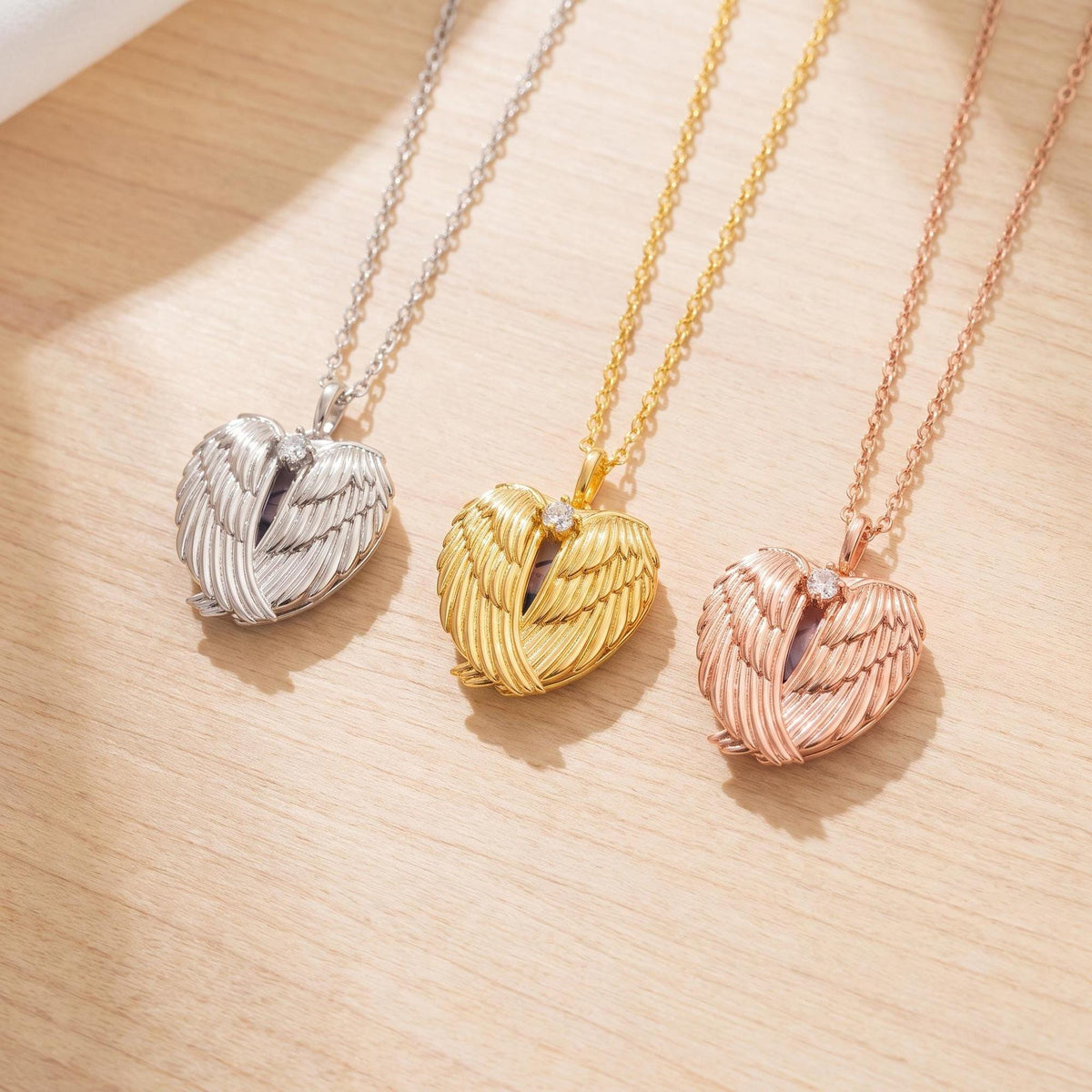Personalized Angel Wings Heart Photo Locket Necklace photo 12