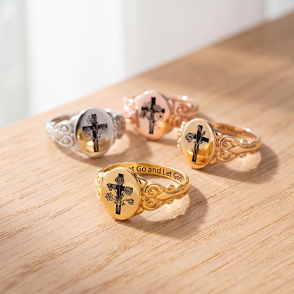 Custom Birth Flower Bouquet Cross Ring with Inner Engraving photo 5