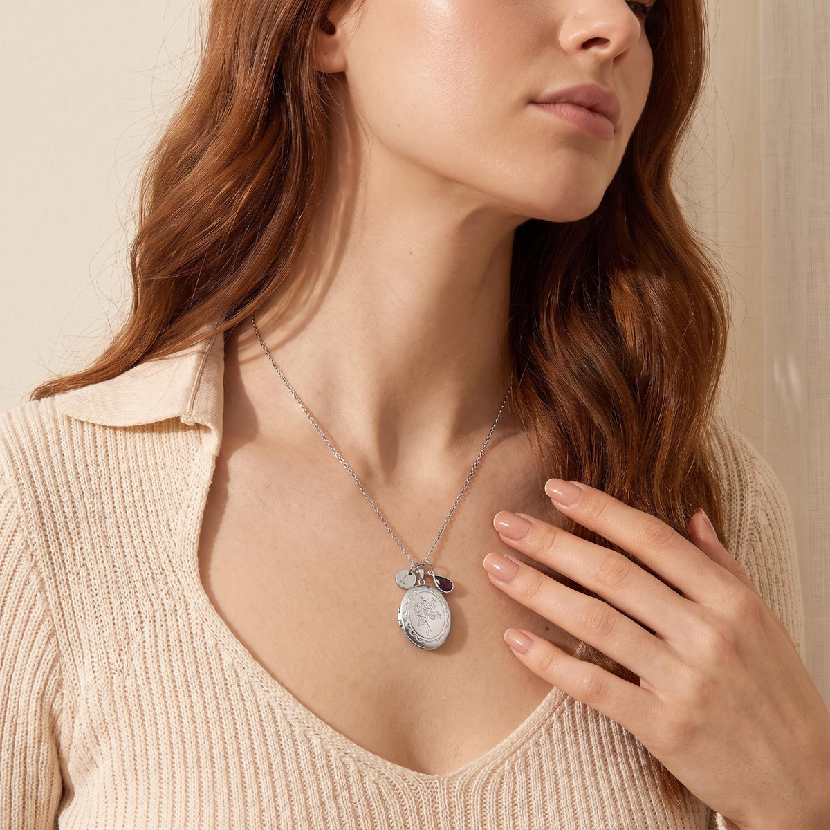 Custom Locket Necklace with Birth Flower & Birthstone photo 2