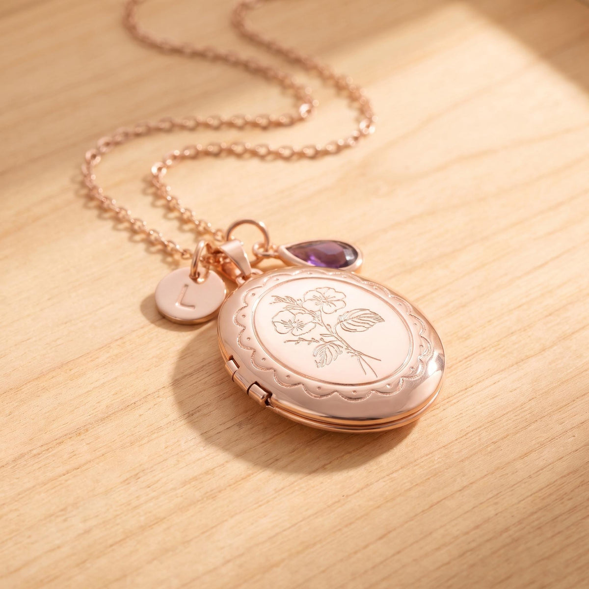 Custom Locket Necklace with Birth Flower & Birthstone photo 7