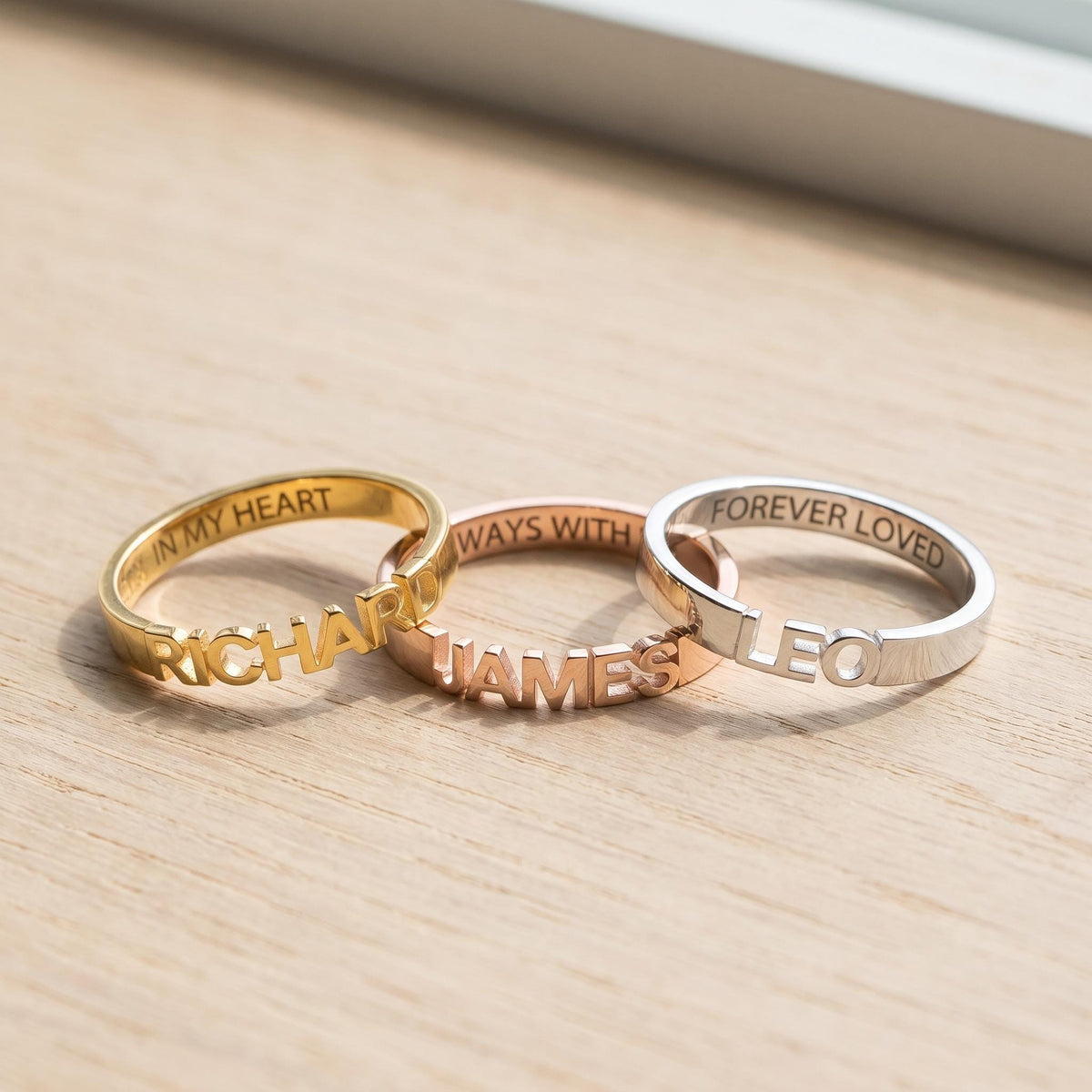 Personalized Name Stackable Rings with Inner Engraving photo 3