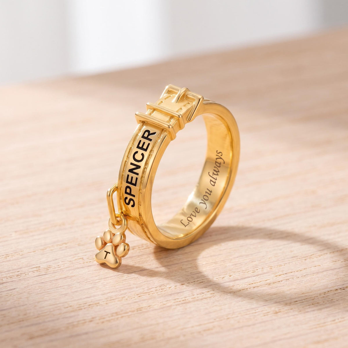 Custom Engraved Pet Collar Ring with Initial Charm photo 3