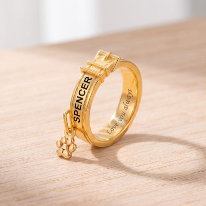 Custom Engraved Pet Collar Ring with Initial Charm photo 3