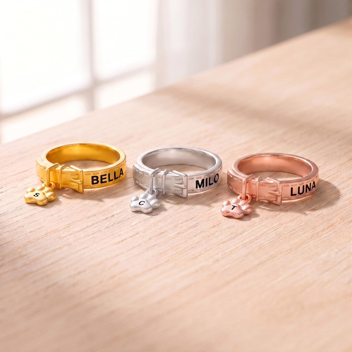 Custom Engraved Pet Collar Ring with Initial Charm photo 4