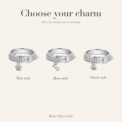 Custom Engraved Pet Collar Ring with Initial Charm photo 8