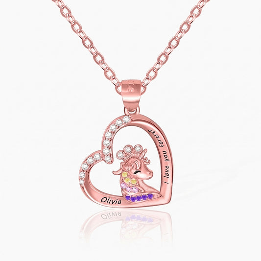 custom name message engraving unicorn heart necklace glitsy zirconia unicorn with crystal crown heart name necklace girls unicorn gift