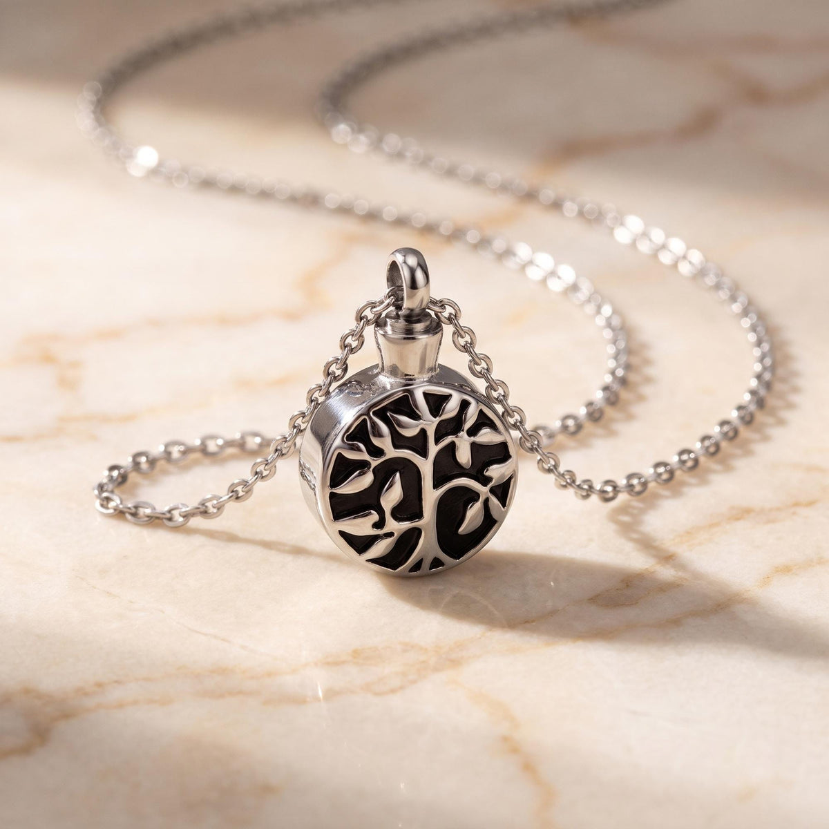 Personalized Tree of Life Cremation Urn Necklace in Stainless Steel photo 2