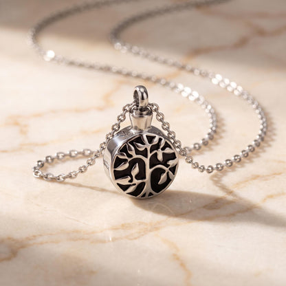 Personalized Tree of Life Cremation Urn Necklace in Stainless Steel photo 2
