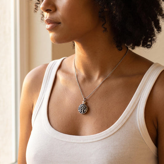 Personalized Tree of Life Cremation Urn Necklace in Stainless Steel photo 1