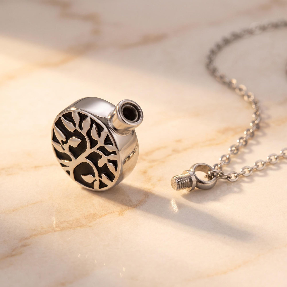 Personalized Tree of Life Cremation Urn Necklace in Stainless Steel photo 4