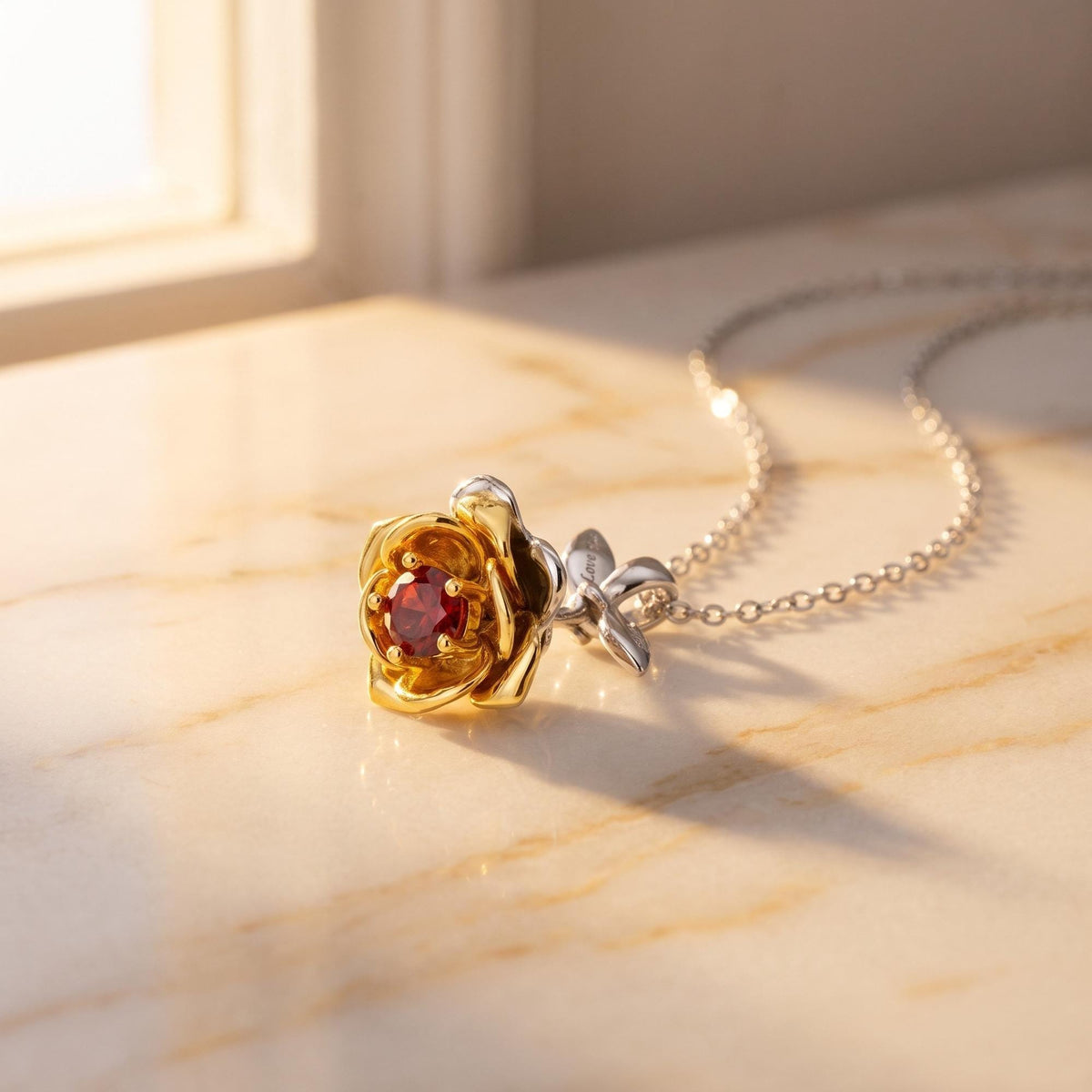 Personalized Birthstone Flower Necklace with Rose Pendant photo 2
