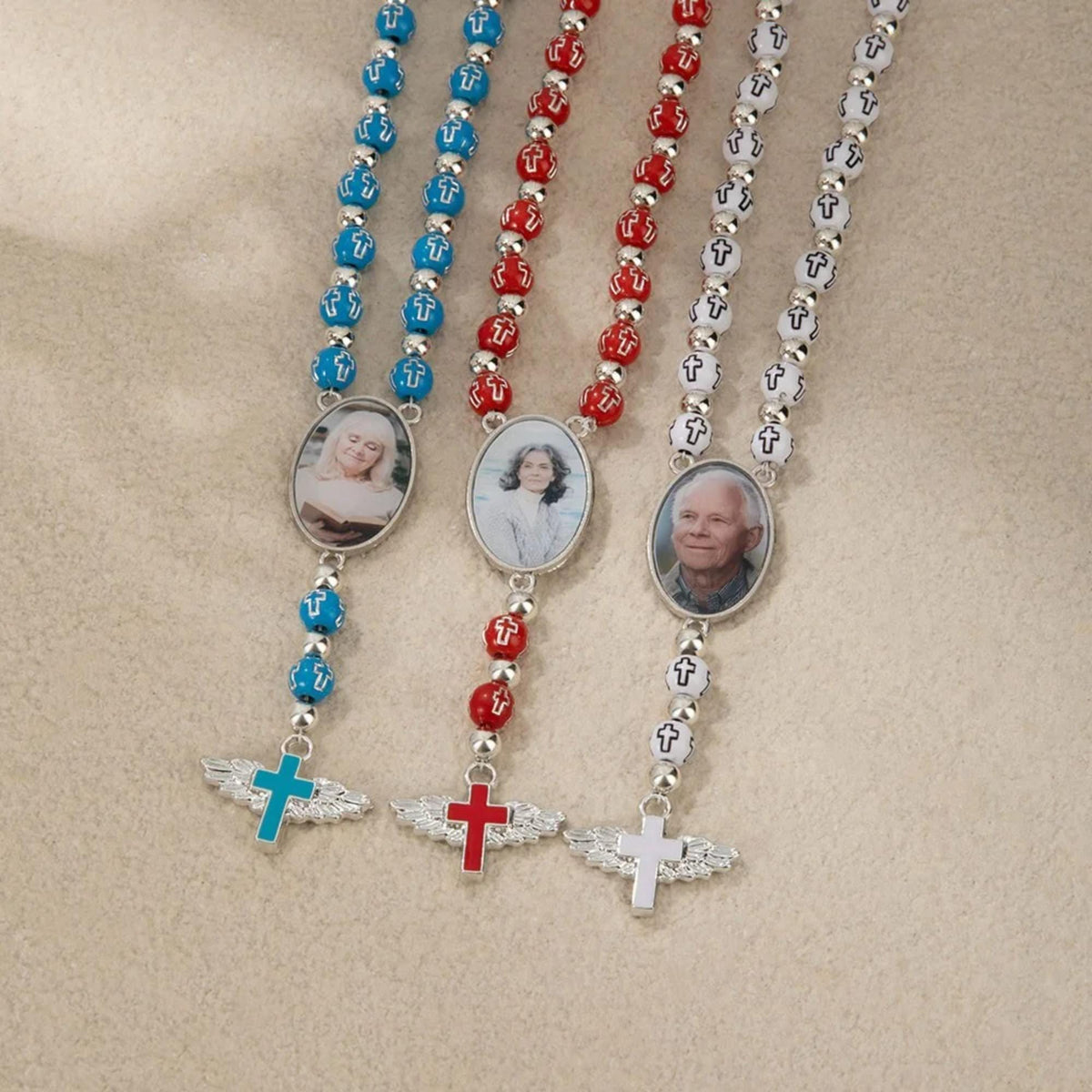 Photo Rosary Beaded Necklace with Angel Wings photo 4