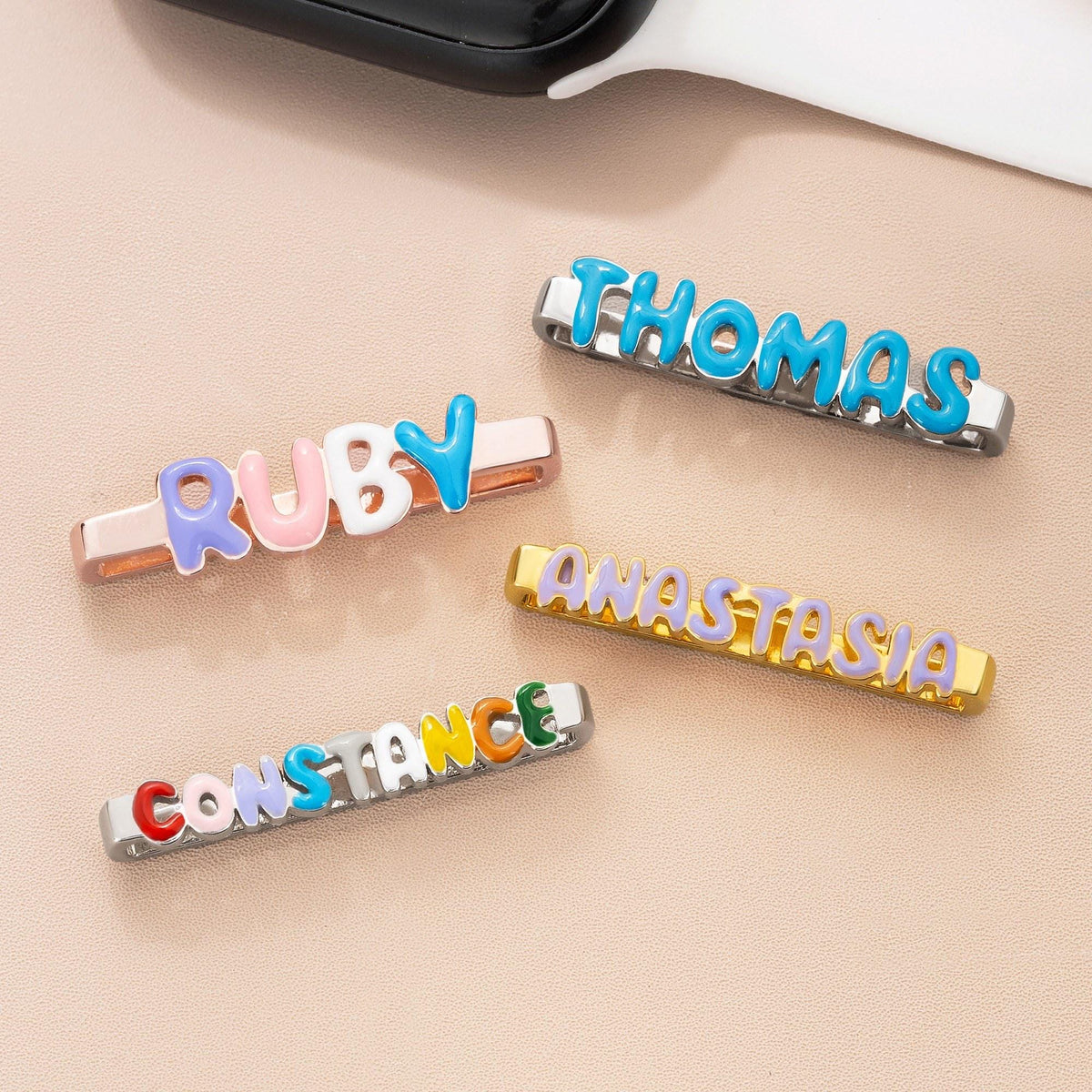 Personalized Enamel Bubble Letter Watch Band Charm photo 4