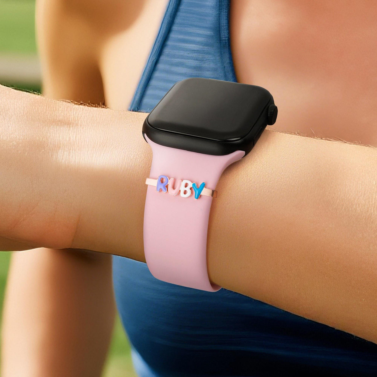 Personalized Enamel Bubble Letter Watch Band Charm photo 8