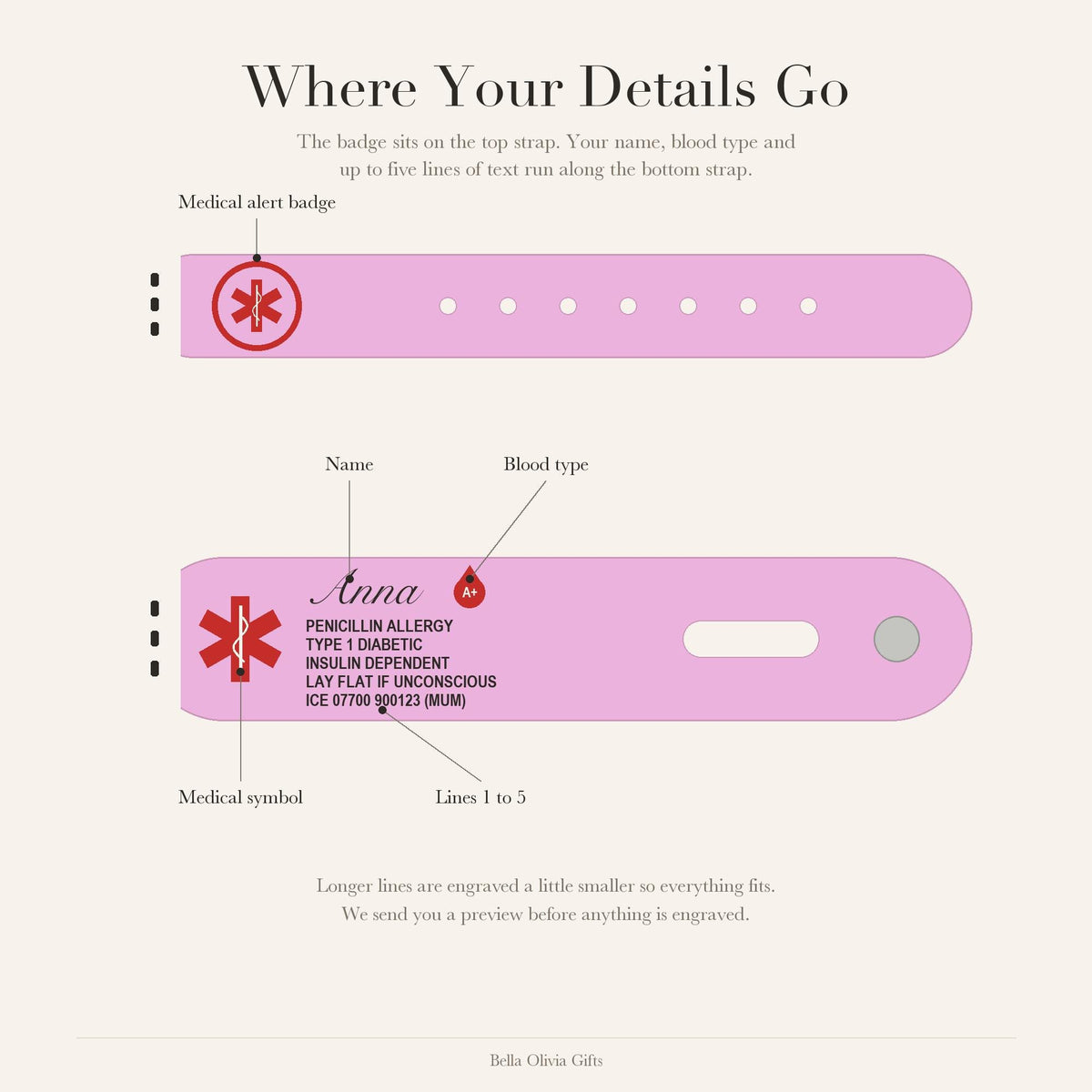 Engraved Medical Alert Silicone Smart Watch Band photo 7