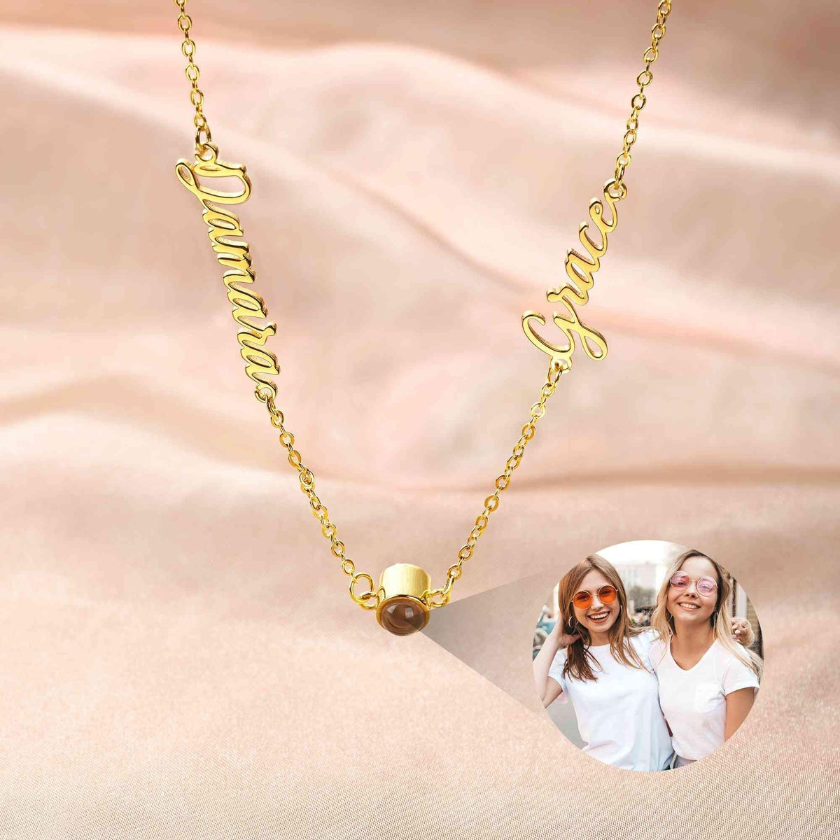 Sideways Name Photo Projection Necklace photo 2