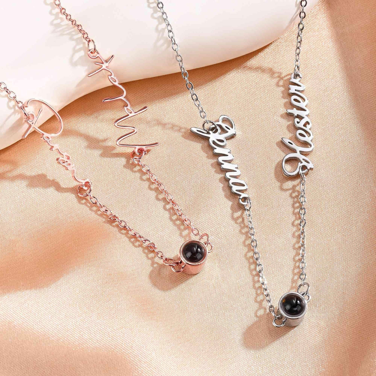 Sideways Name Photo Projection Necklace photo 3
