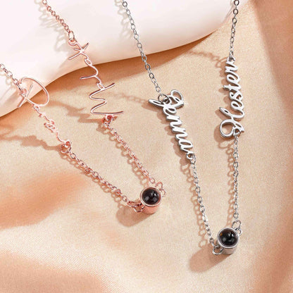 Sideways Name Photo Projection Necklace photo 3