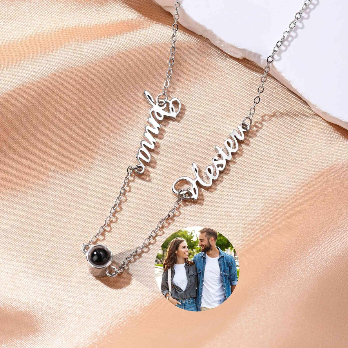 Sideways Name Photo Projection Necklace photo 4