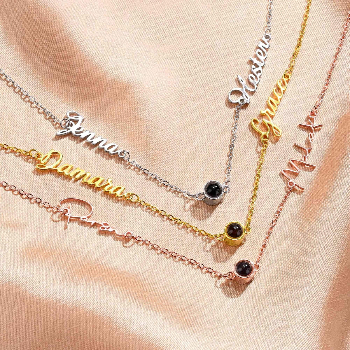 Sideways Name Photo Projection Necklace photo 5