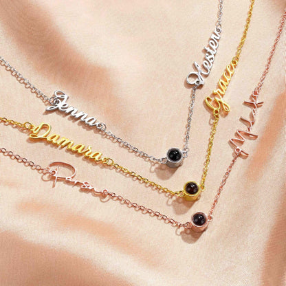 Sideways Name Photo Projection Necklace photo 5