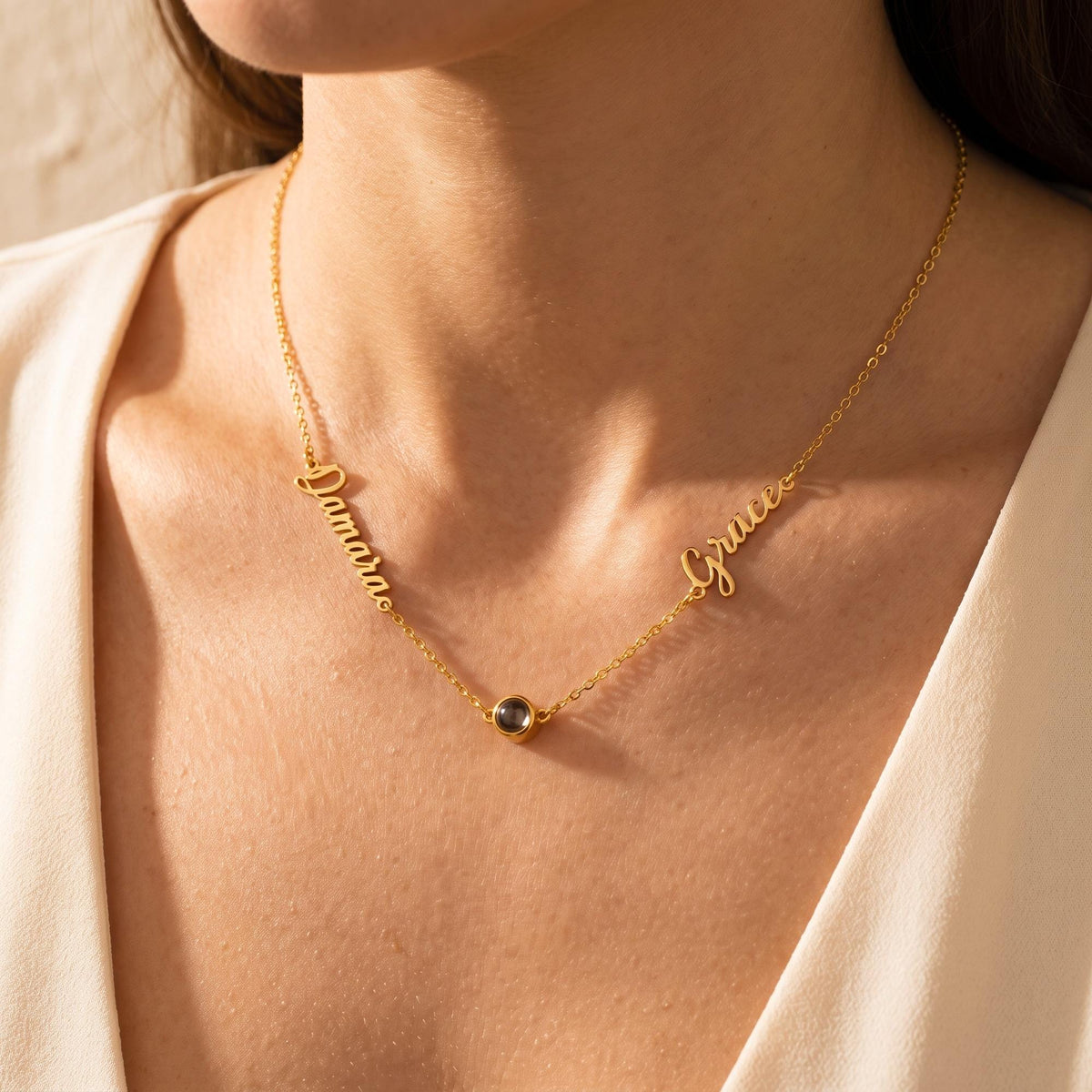 Sideways Name Photo Projection Necklace photo 7