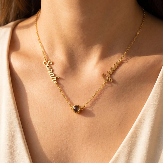 Sideways Name Photo Projection Necklace photo 1