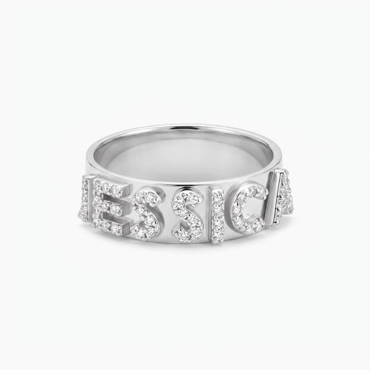 custom name ring with zirconia stones womens name ring in 925 sterling silver personalized name ring boyfriends name ring for her