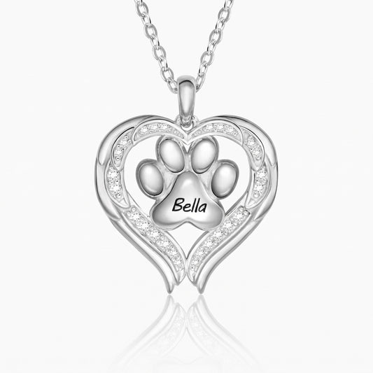 personalized heart pet paw necklace