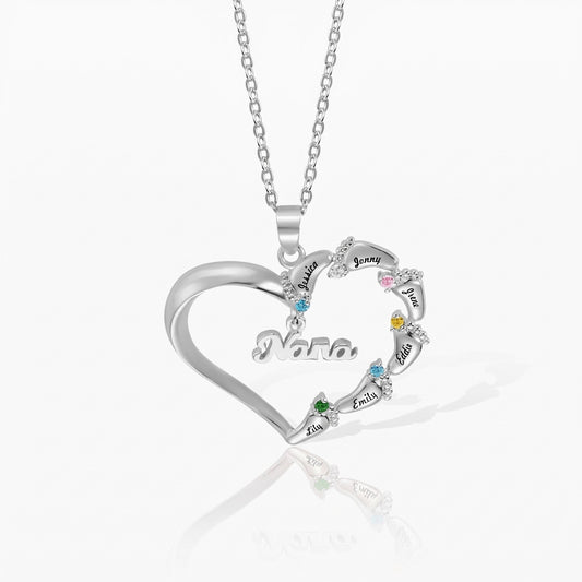 personalized name baby feet heart necklace