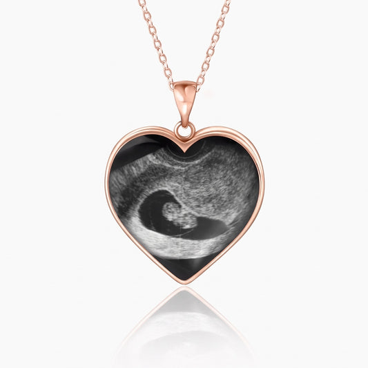 personalized heart shaped baby sonogram phot necklace