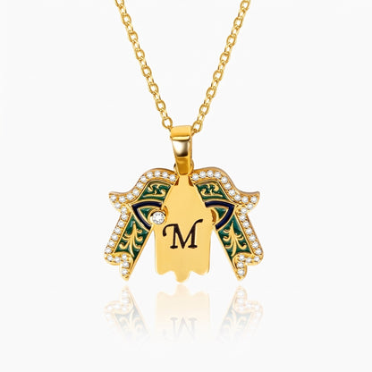 personalized initial gold hamsa necklace